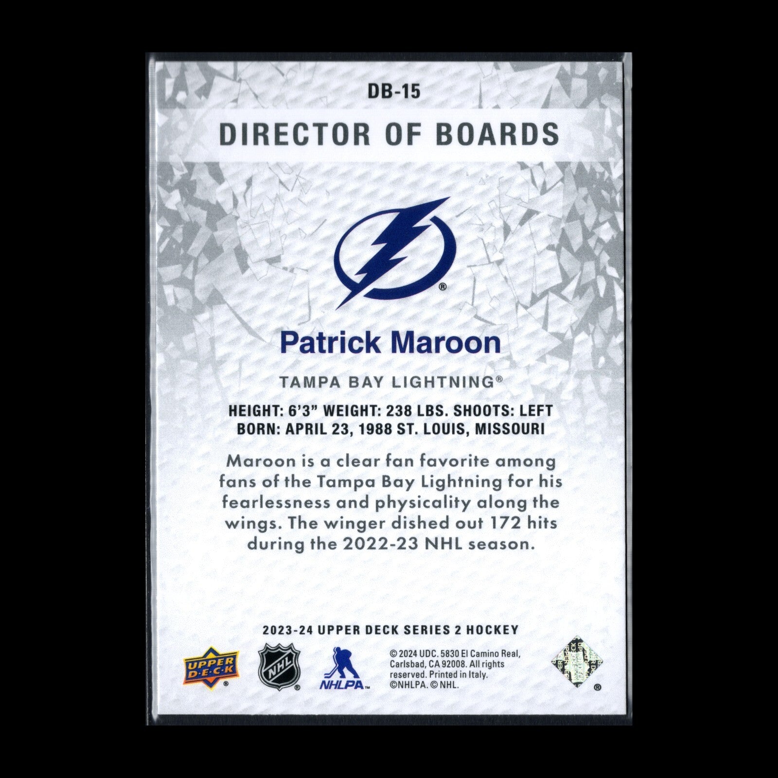 2023-24 UD Series 2 PATRICK MAROON #DB-15 Director of boards Sparkle