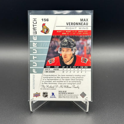 2019-20 UD SP Authentic MAX VERONNEAU #156 Future Watch Autographed /999