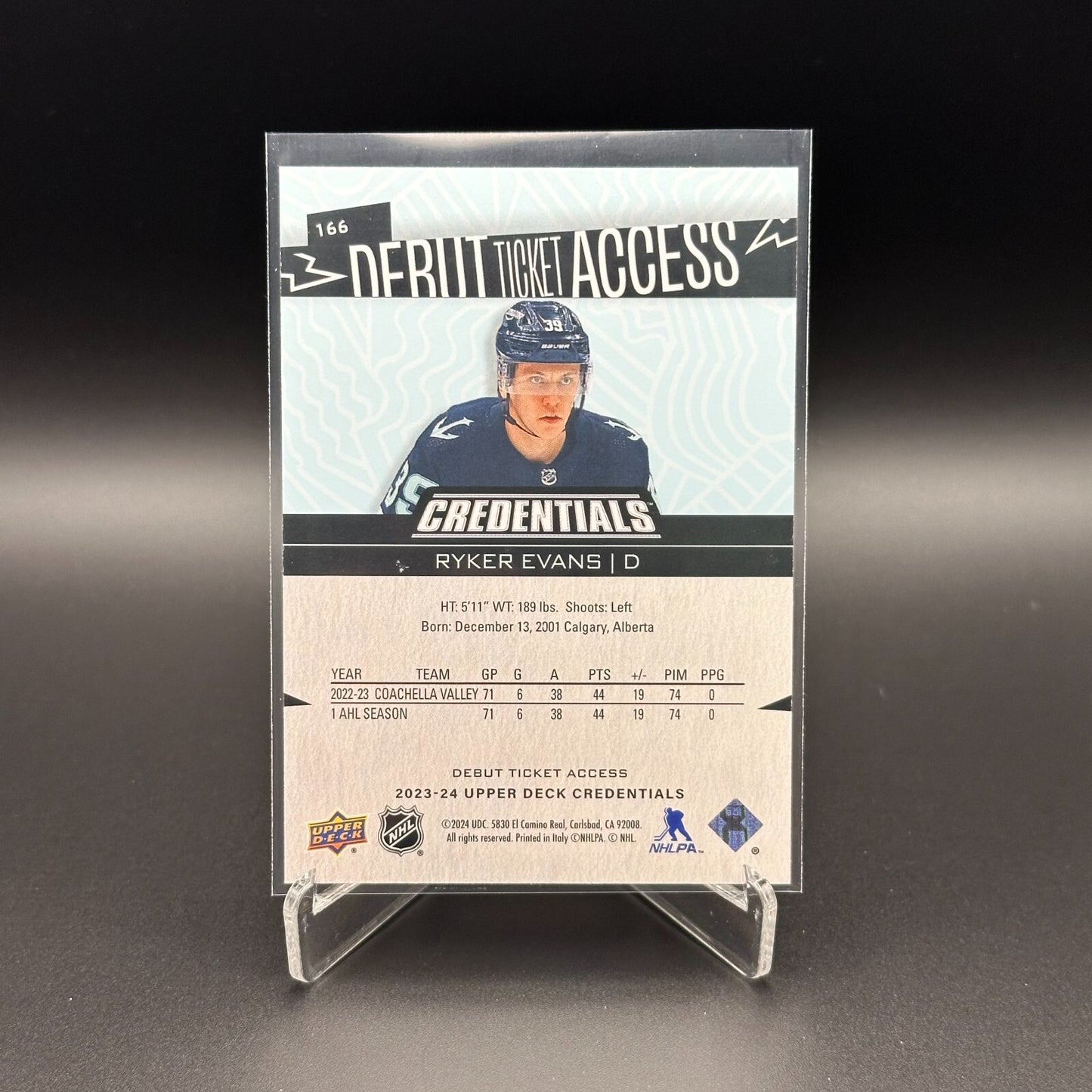 2023-24 UD Credentials RYKER EVANS #166 Debut Ticket Access Rookie RC /799