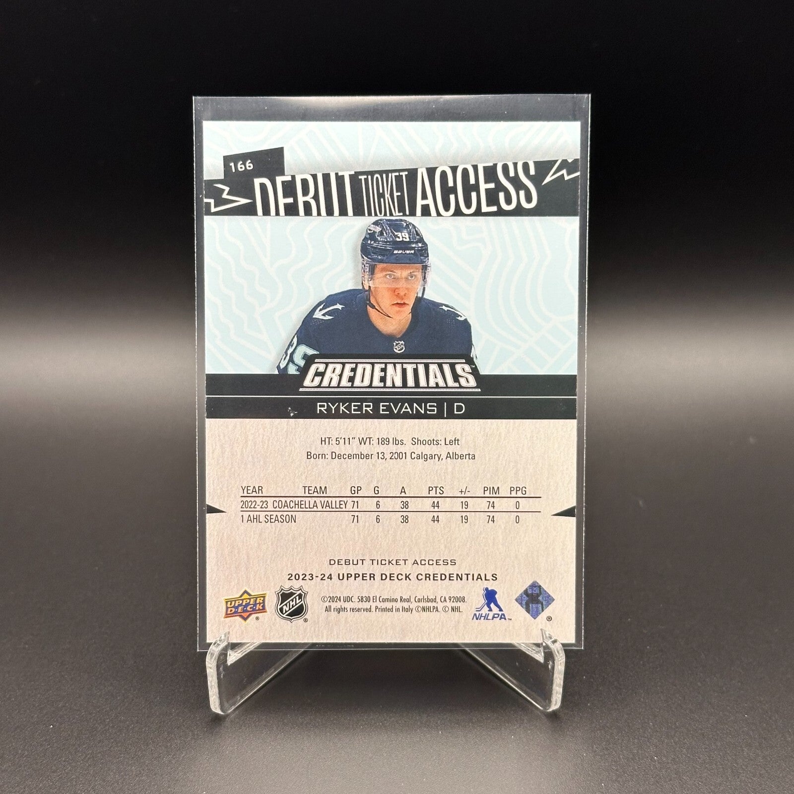 2023-24 UD Credentials RYKER EVANS #166 Debut Ticket Access Rookie RC /799