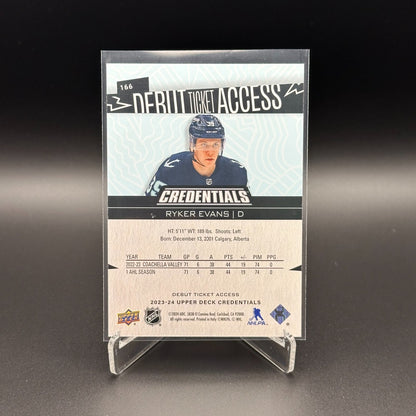 2023-24 UD Credentials RYKER EVANS #166 Debut Ticket Access Rookie RC /799