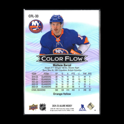 2024-25 UD Allure MATHEW BARZAL #CFL-33 Color Flow Orange-Yellow - NY Islanders
