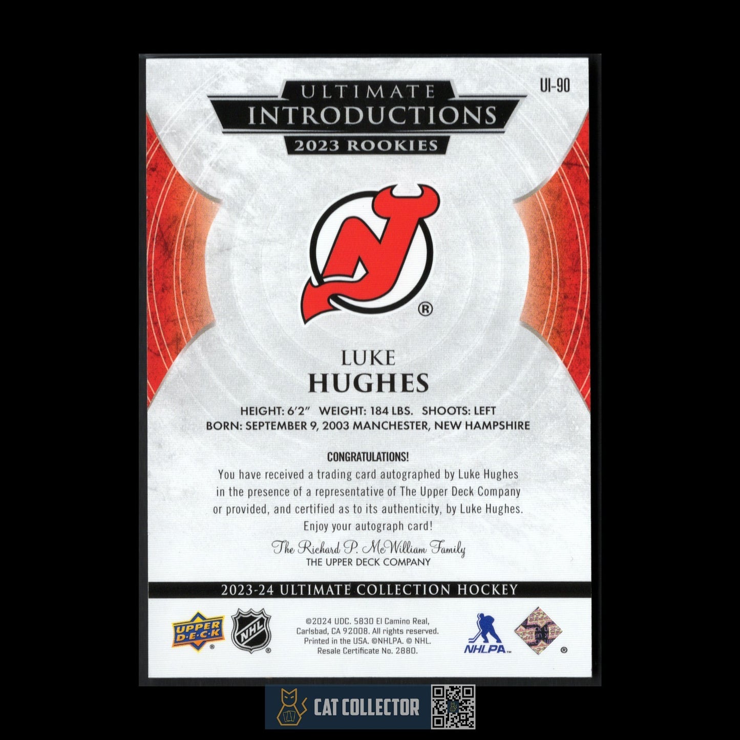 2023-24 UD Ultimate Collection LUKE HUGHES #UI-90 Introductions Auto SSP Rookie