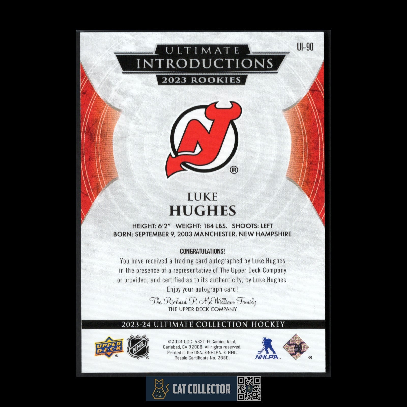 2023-24 UD Ultimate Collection LUKE HUGHES #UI-90 Introductions Auto SSP Rookie