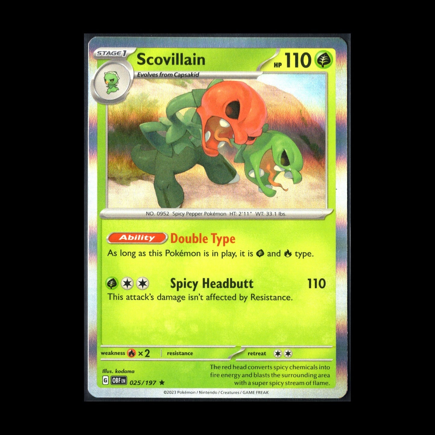 2023 Pokemon TCG Scarlet & Violet - Obsidian Flames SCOVILLAIN #25/197 Holo