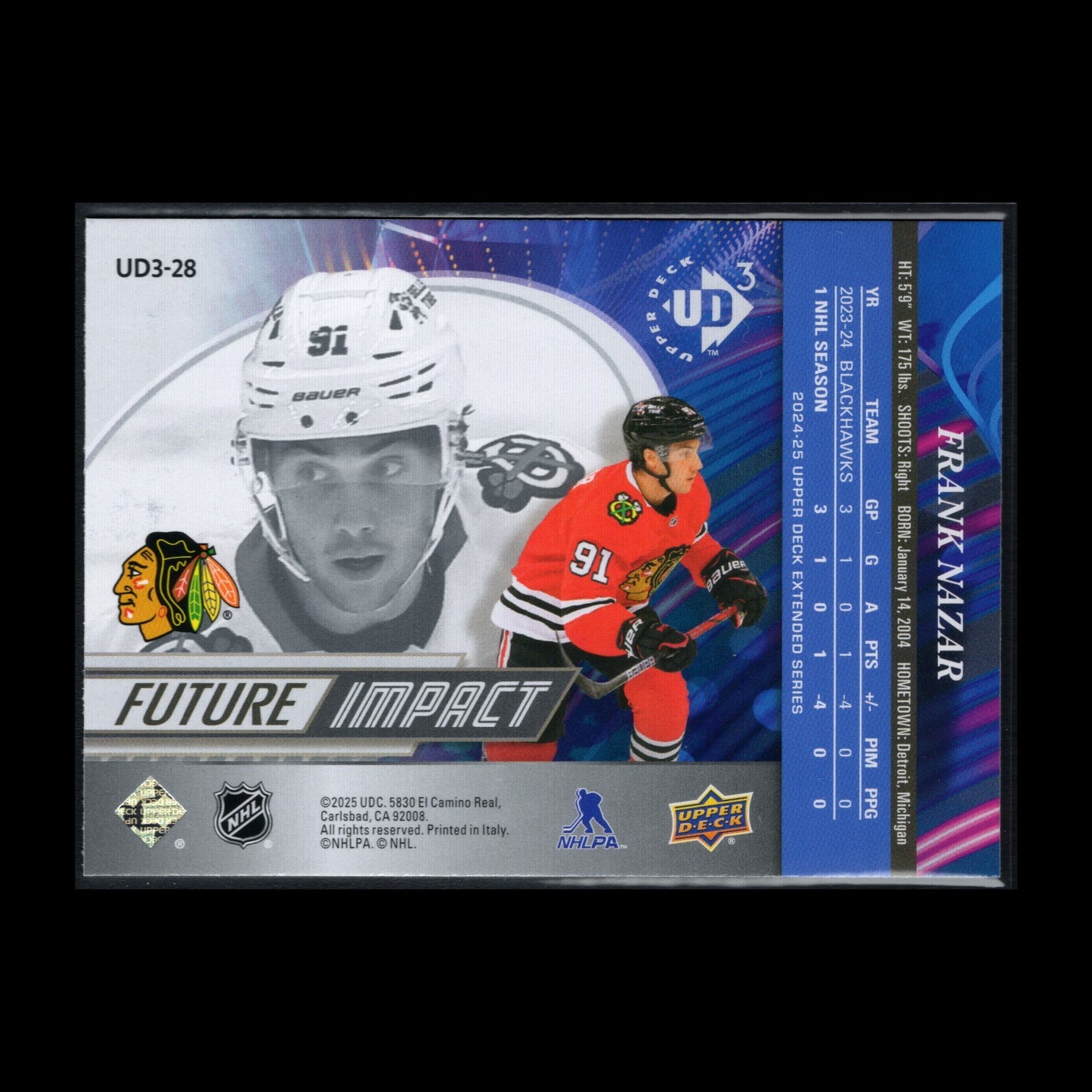2024-25 UD Extended series FRANK NAZAR #UD3-28 Future Impact Rookie RC