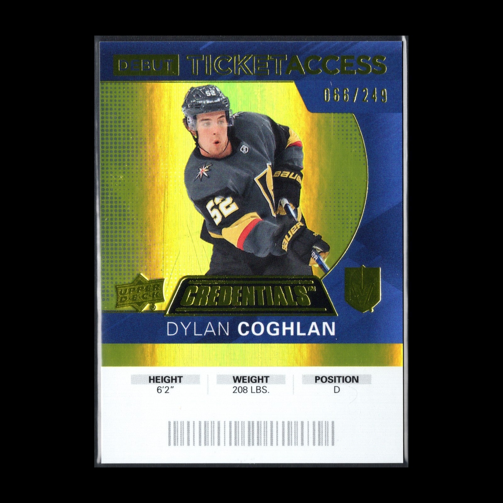 2020-21 UD Credentials DYLAN COGHLAN #119 Debut Ticket Access Yellow RC /249