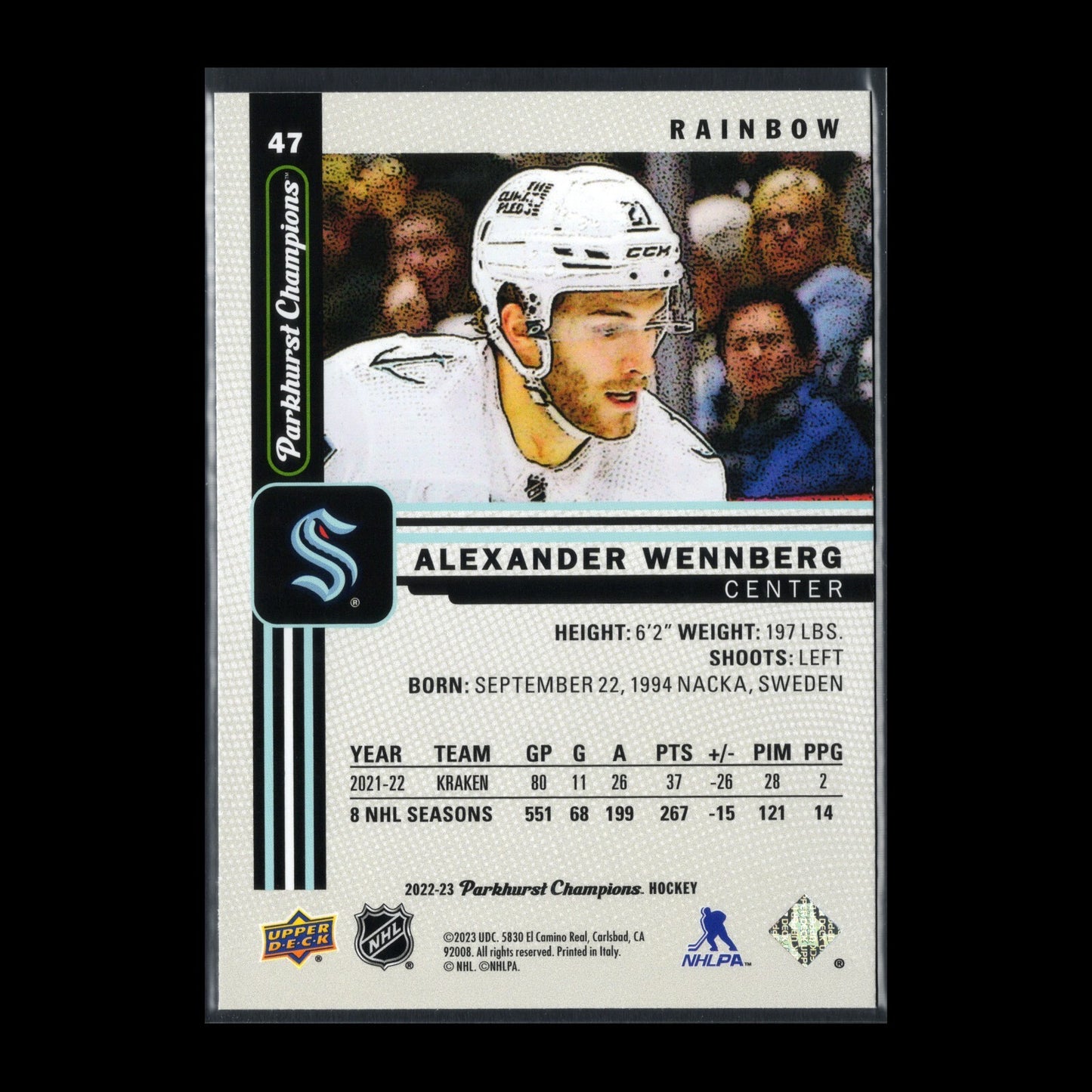 2022-23 UD Parkhurst Champions ALEXANDER WENNBERG #47 Rainbow - Seattle Kraken