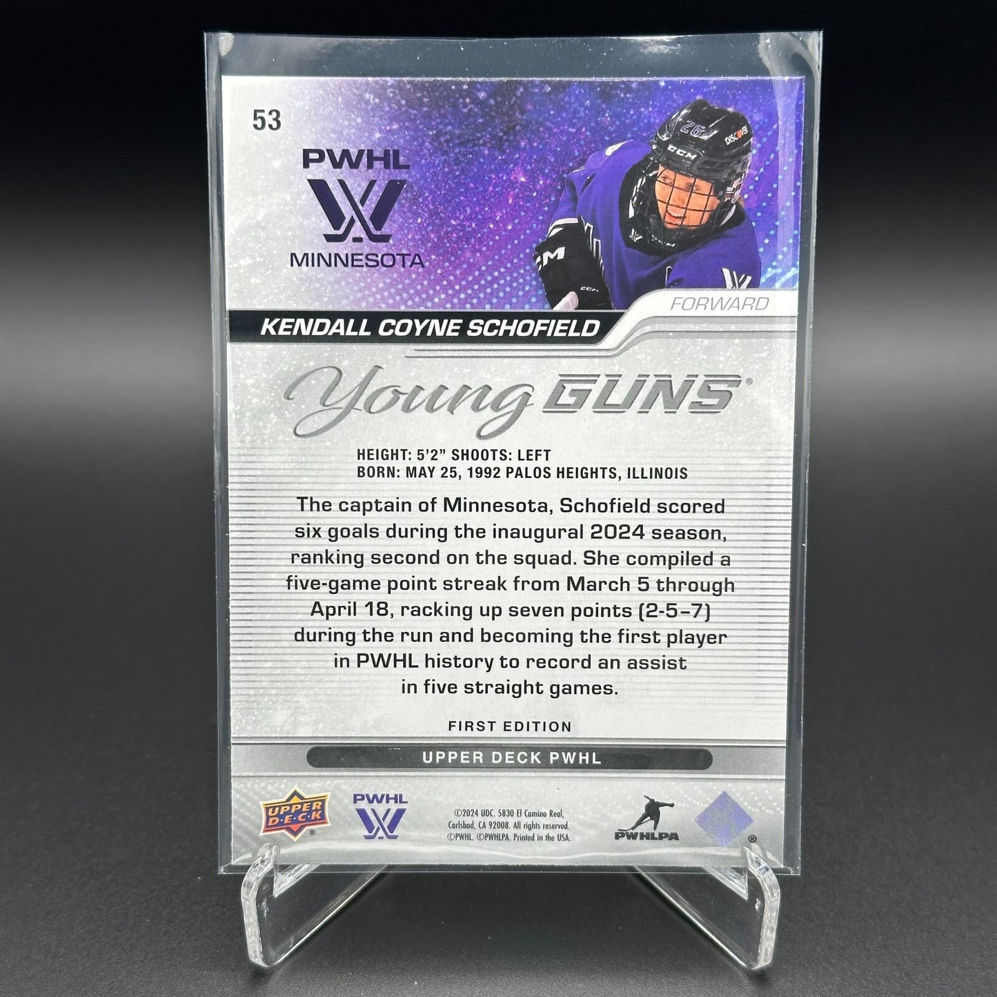 2024-25 UD PWHL KENDALL COYNE SCHOFIELD #53 Young guns RC - 1st EDITION!