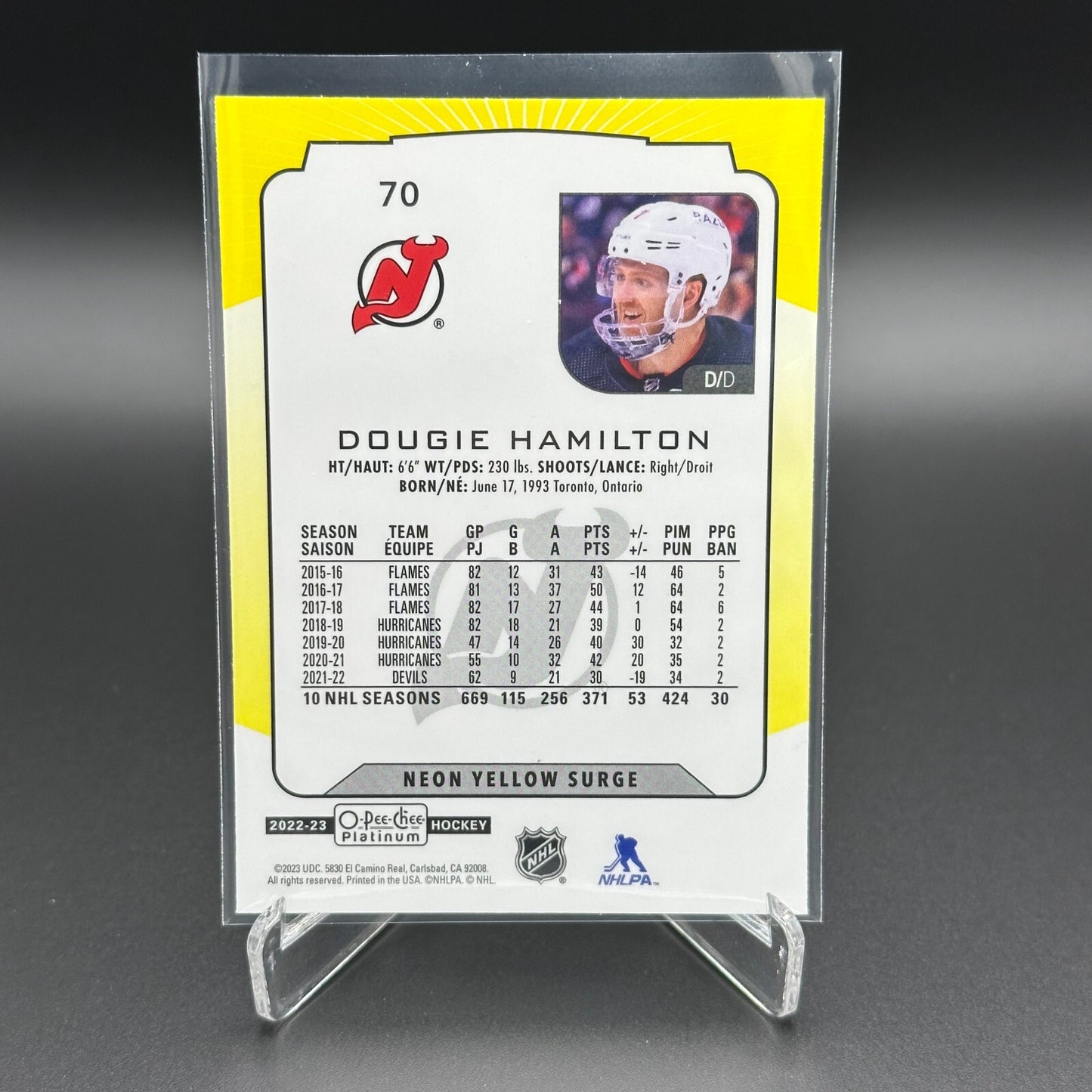 2022-23 O-Pee-Chee Platinum DOUGIE HAMILTON #70 Neon Yellow Surge