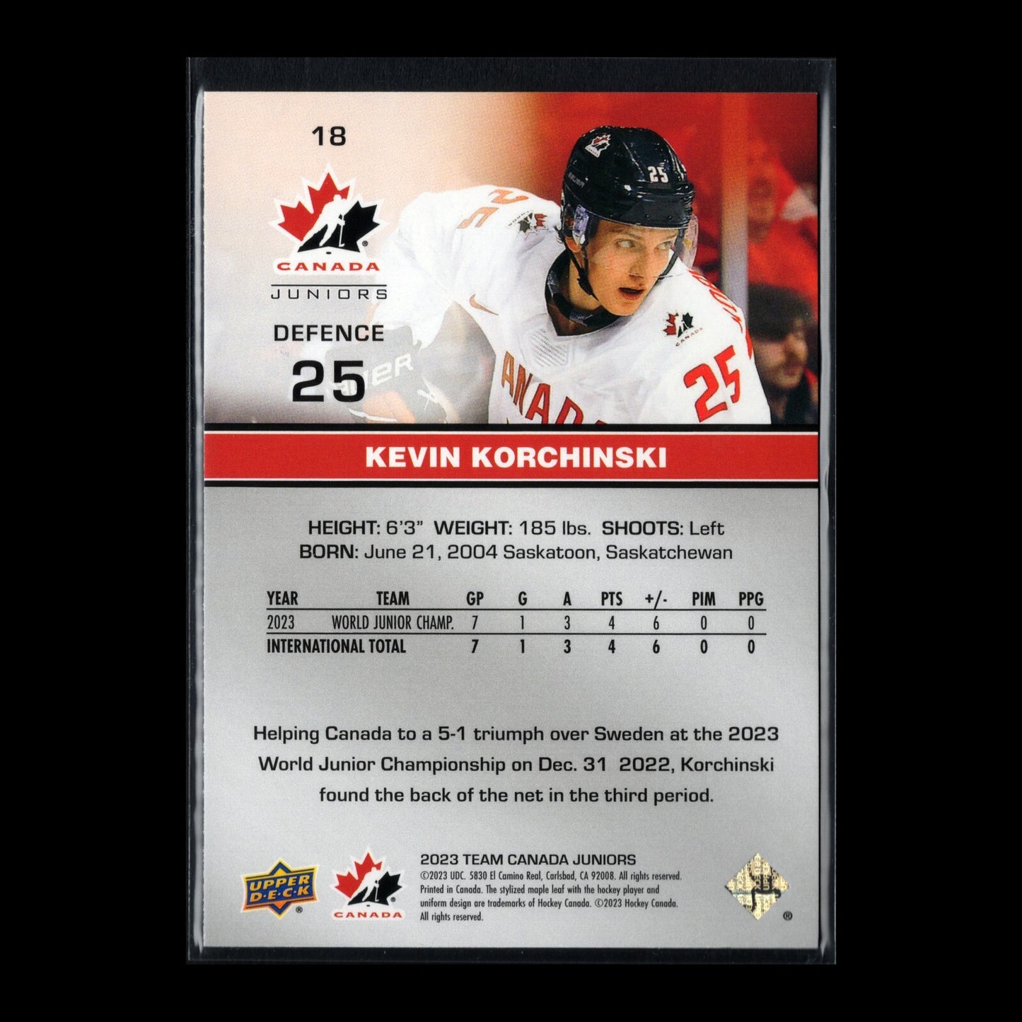 2023 Upper Deck Team Canada Juniors KEVIN KORCHINSKI #18 Rose gold