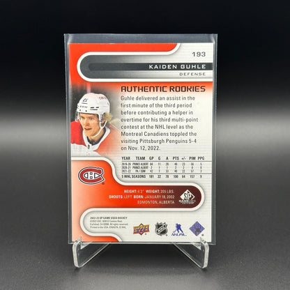 2022-23 UD SP Game Used KAIDEN GUHLE #193 Authentic Rookies Red RC 96/221