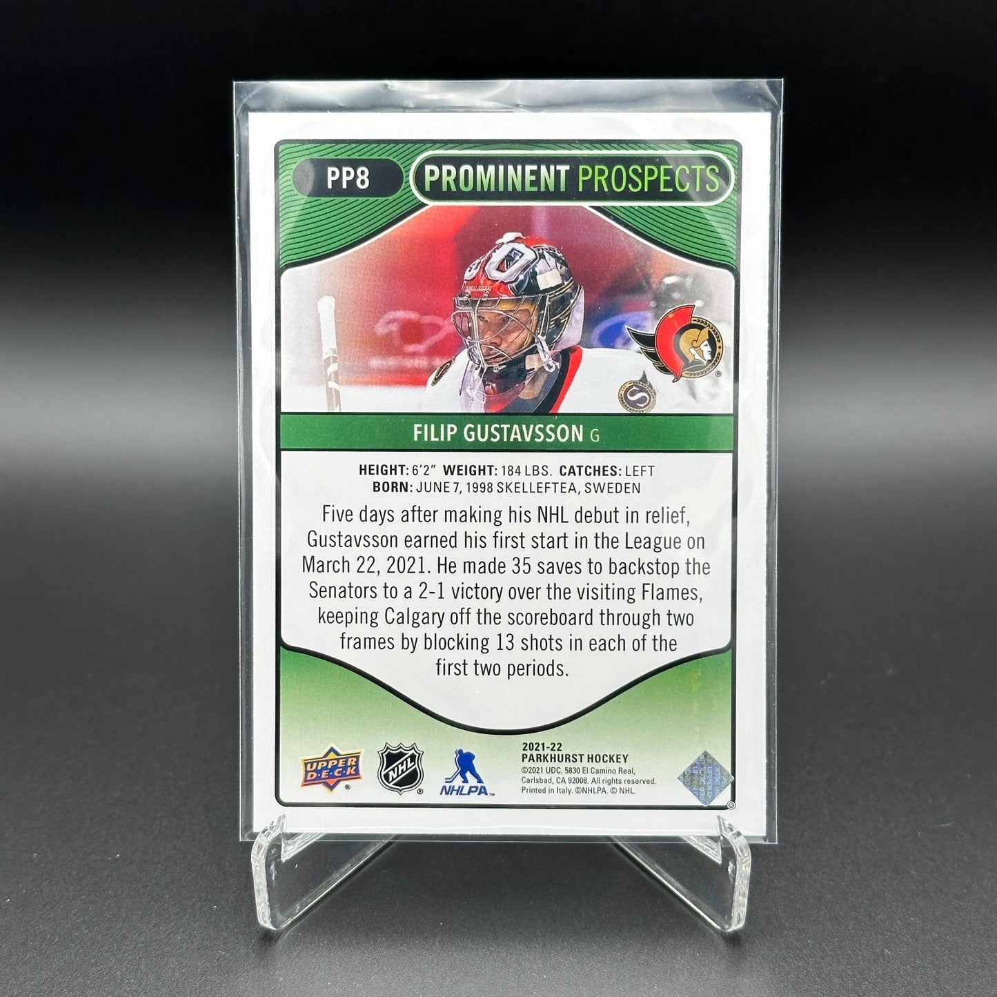 2021-22 UD Parkhurst FILIP GUSTAVSSON #PP8 Prominent Prospects Rookie RC