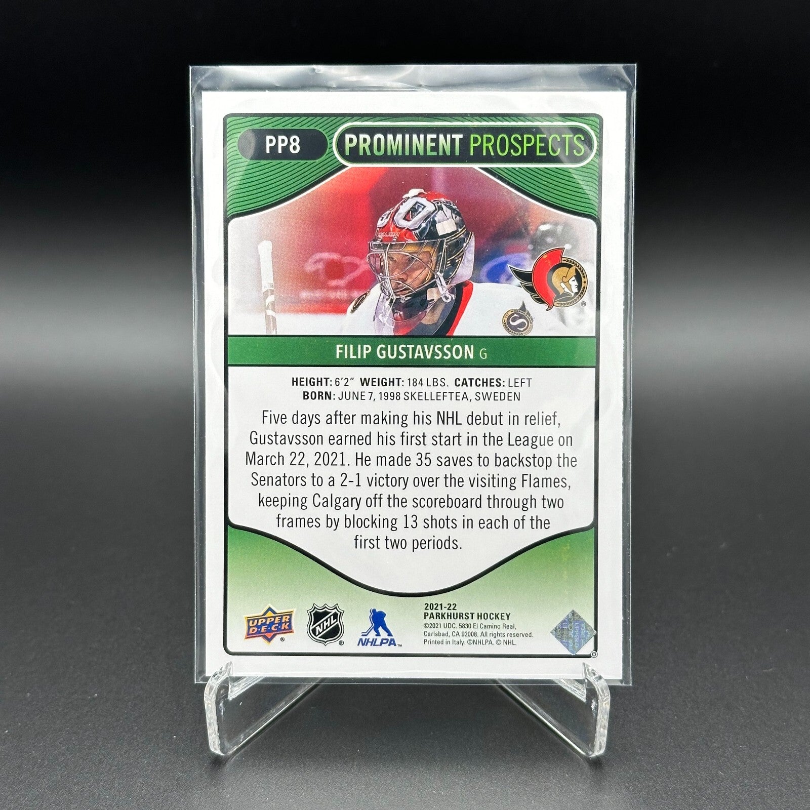 2021-22 UD Parkhurst FILIP GUSTAVSSON #PP8 Prominent Prospects Rookie RC