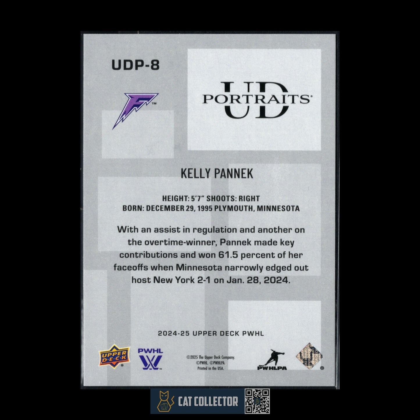 2024-25 Upper Deck PWHL KELLY PANNEK #UDP-8 UD Portraits - Minnesota Frost