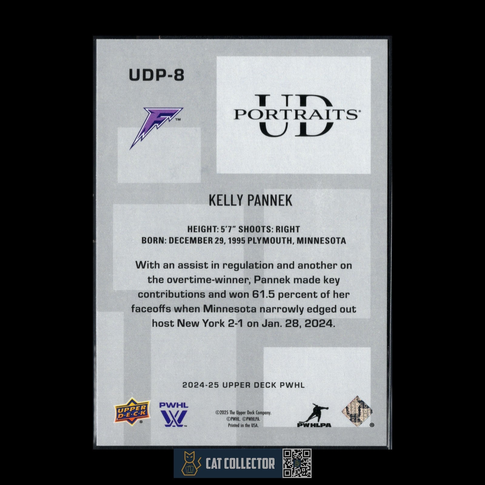 2024-25 Upper Deck PWHL KELLY PANNEK #UDP-8 UD Portraits - Minnesota Frost