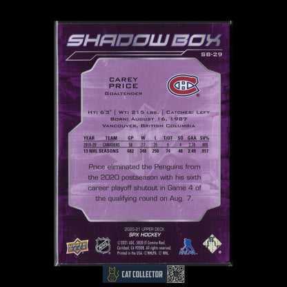 2020-21 Upper Deck SPx CAREY PRICE #SB-29 Shadow Box Montreal Canadiens