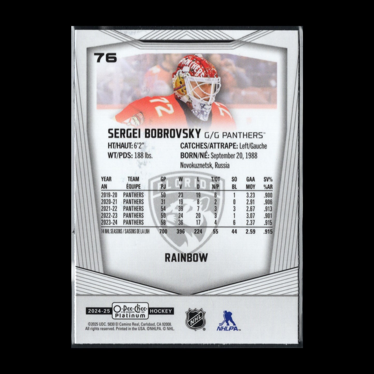 2024-25 O-Pee-Chee Platinum SERGEI BOBROVSKY #76 Rainbow - Florida Panthers