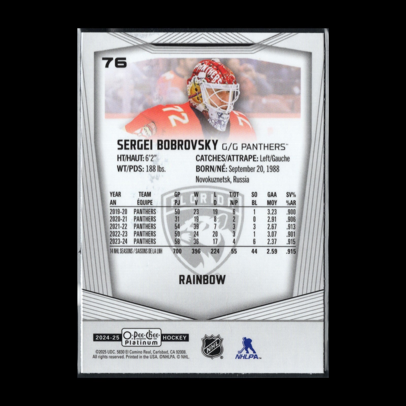 2024-25 O-Pee-Chee Platinum SERGEI BOBROVSKY #76 Rainbow - Florida Panthers