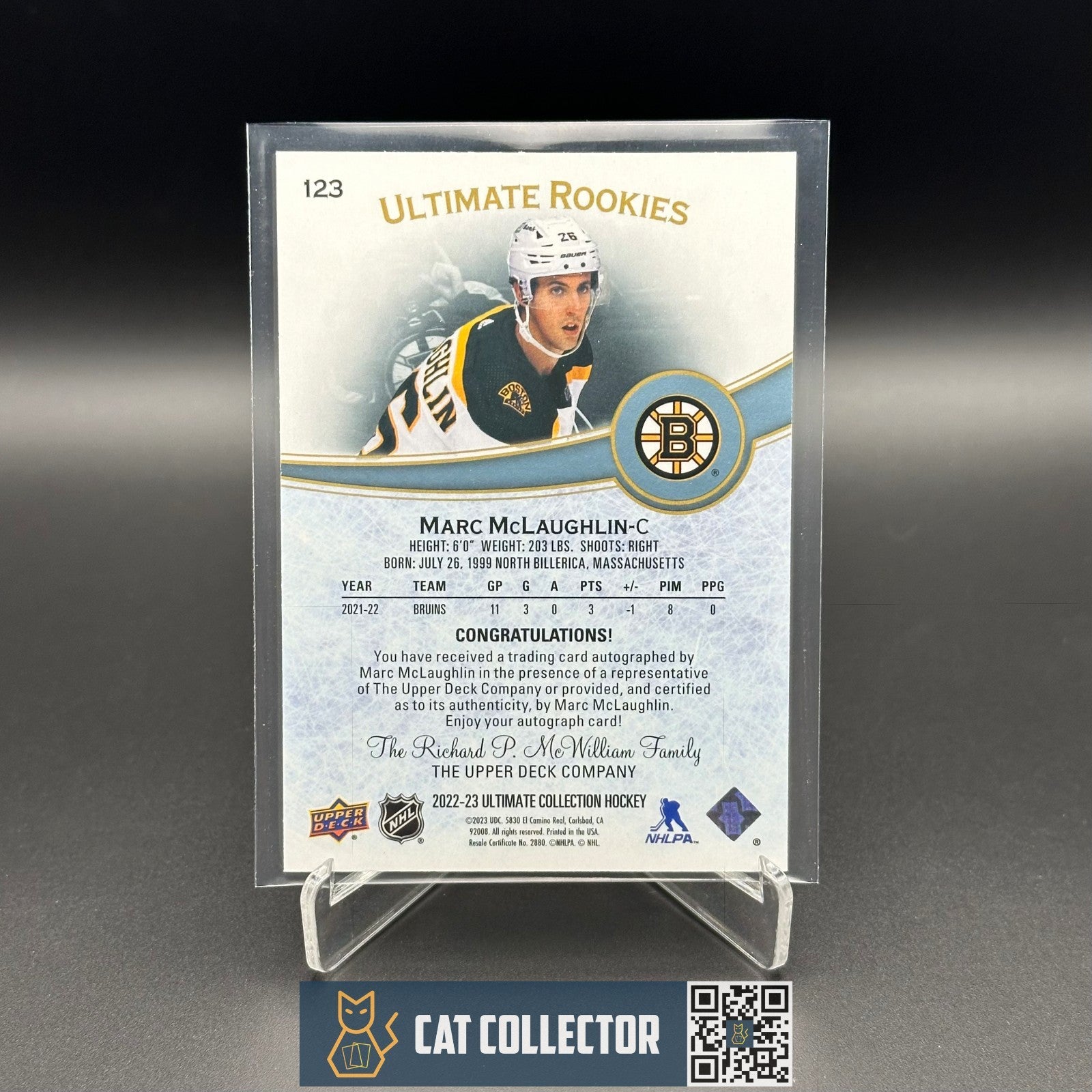 2022-23 UD Ultimate Collection MARC MCLAUGHLIN #123 Rookie RC /299 Auto