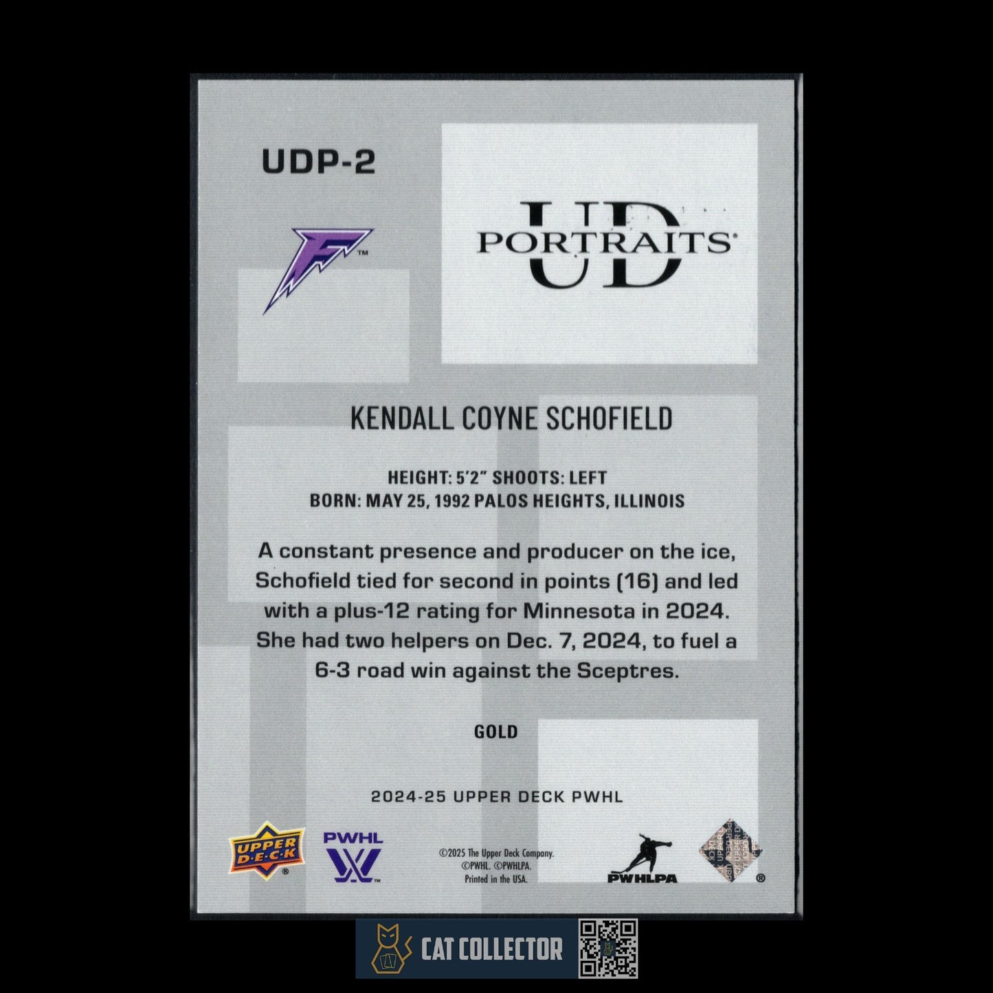 2024-25 UD PWHL KENDALL COYNE SCHOFIELD #UDP-2 UD Portraits Gold /399