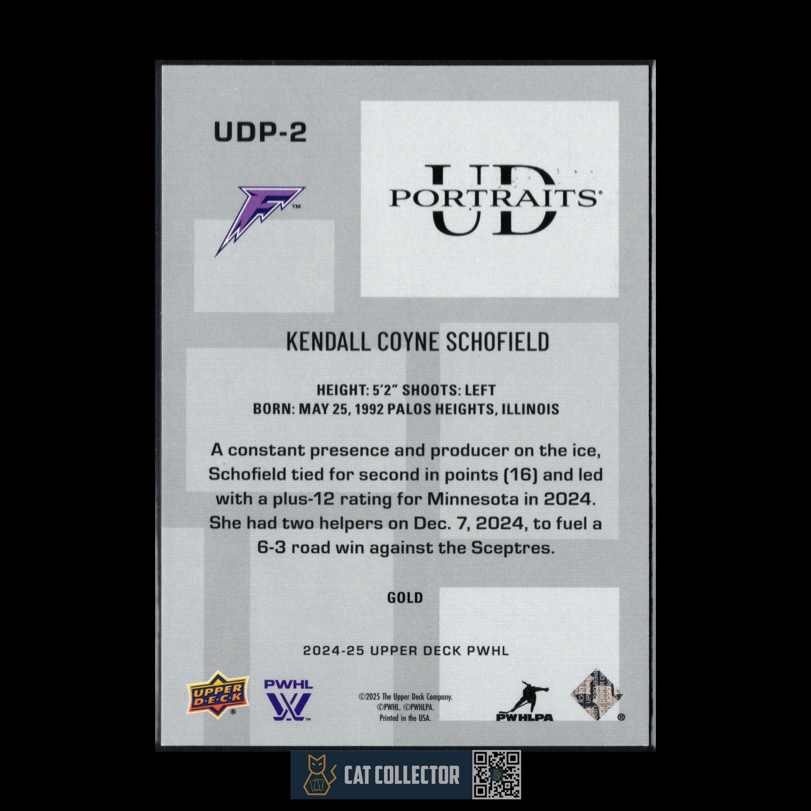 2024-25 UD PWHL KENDALL COYNE SCHOFIELD #UDP-2 UD Portraits Gold /399