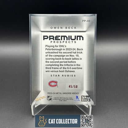 2023-24 SkyBox OWEN BECK #PP-46 Premium Prospects Star Rubies 45/50 Rookie RC