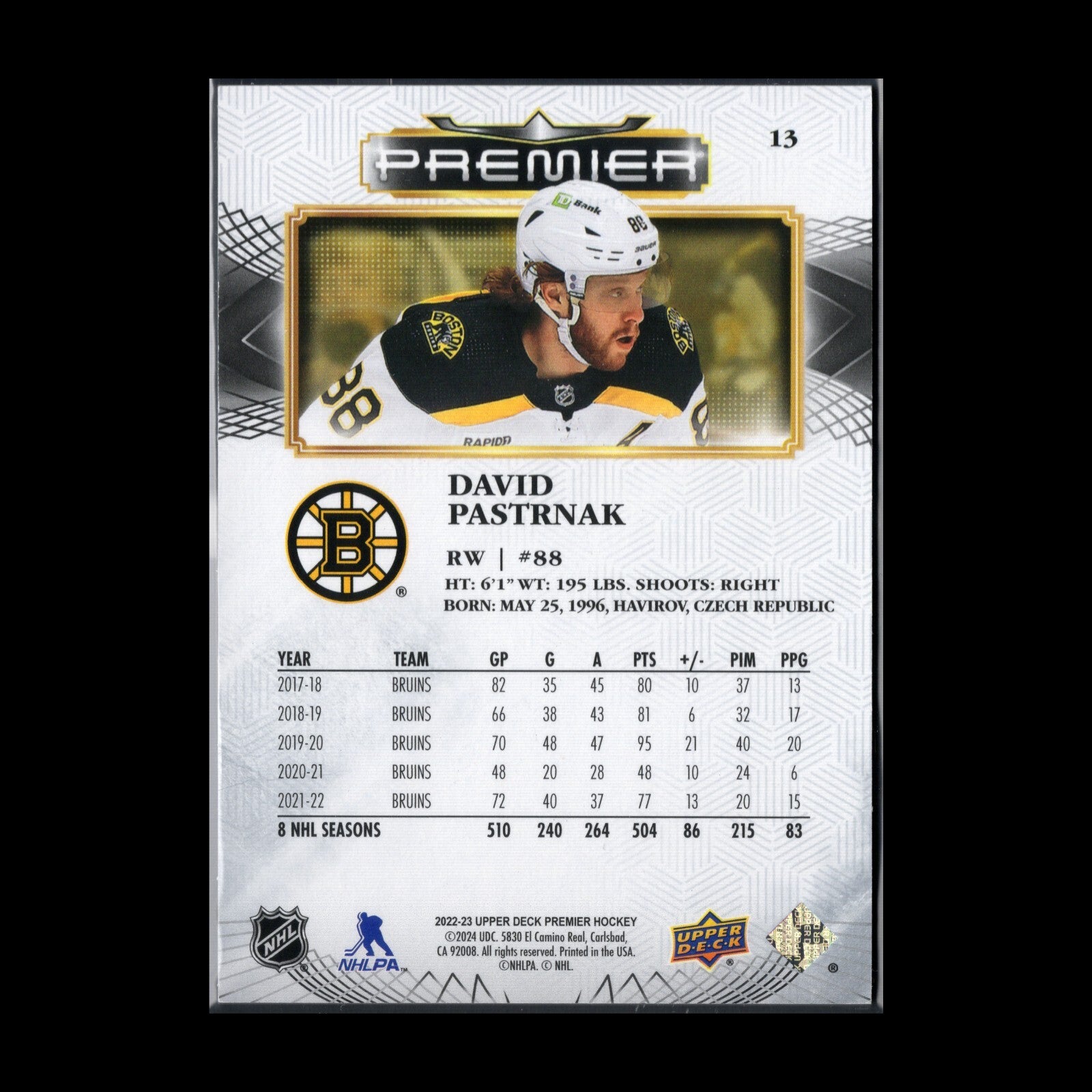 2022-23 Upper Deck Premier DAVID PASTRNAK #13  /299 - Boston Bruins
