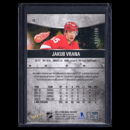 2021-22 SkyBox Metal Universe JAKUB VRANA #18 Precious Metal Gems Red 89/100