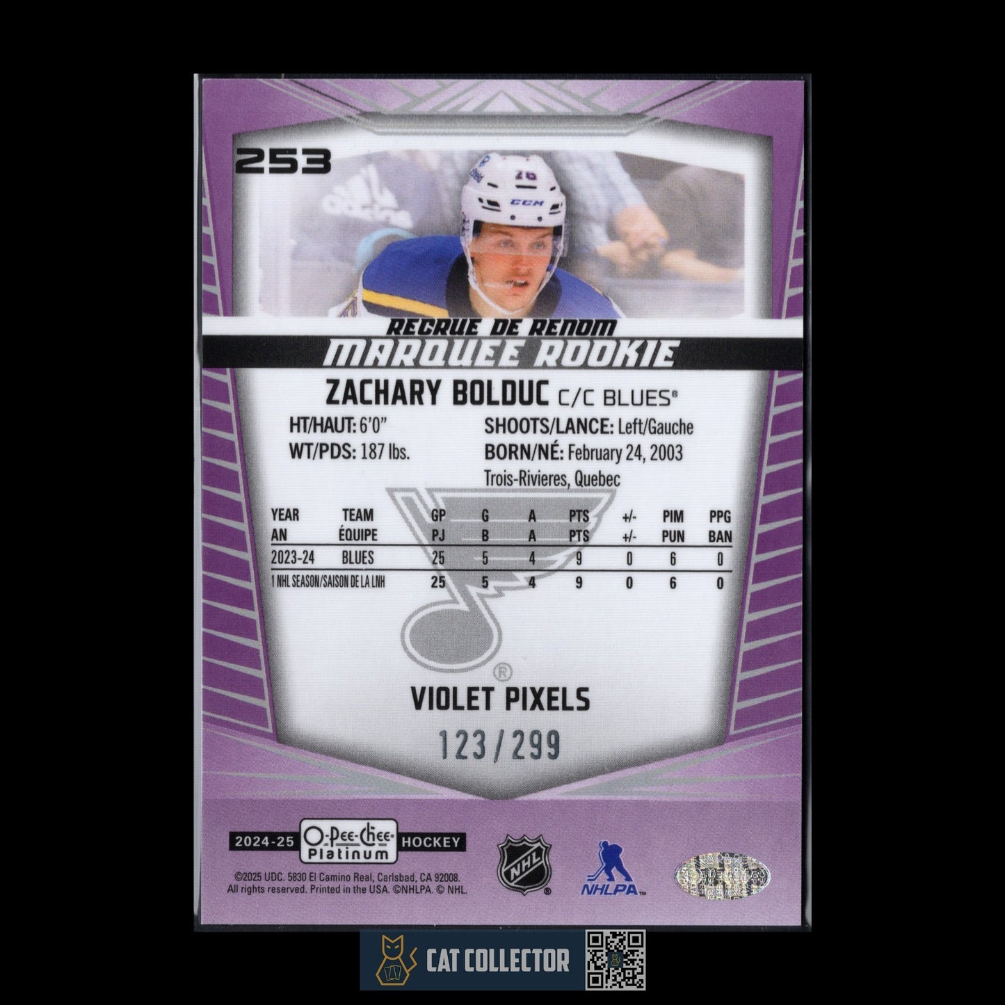 2024-25 O-Pee-Chee Platinum ZACHARY BOLDUC #253 Violet Pixels RC Rookie /299