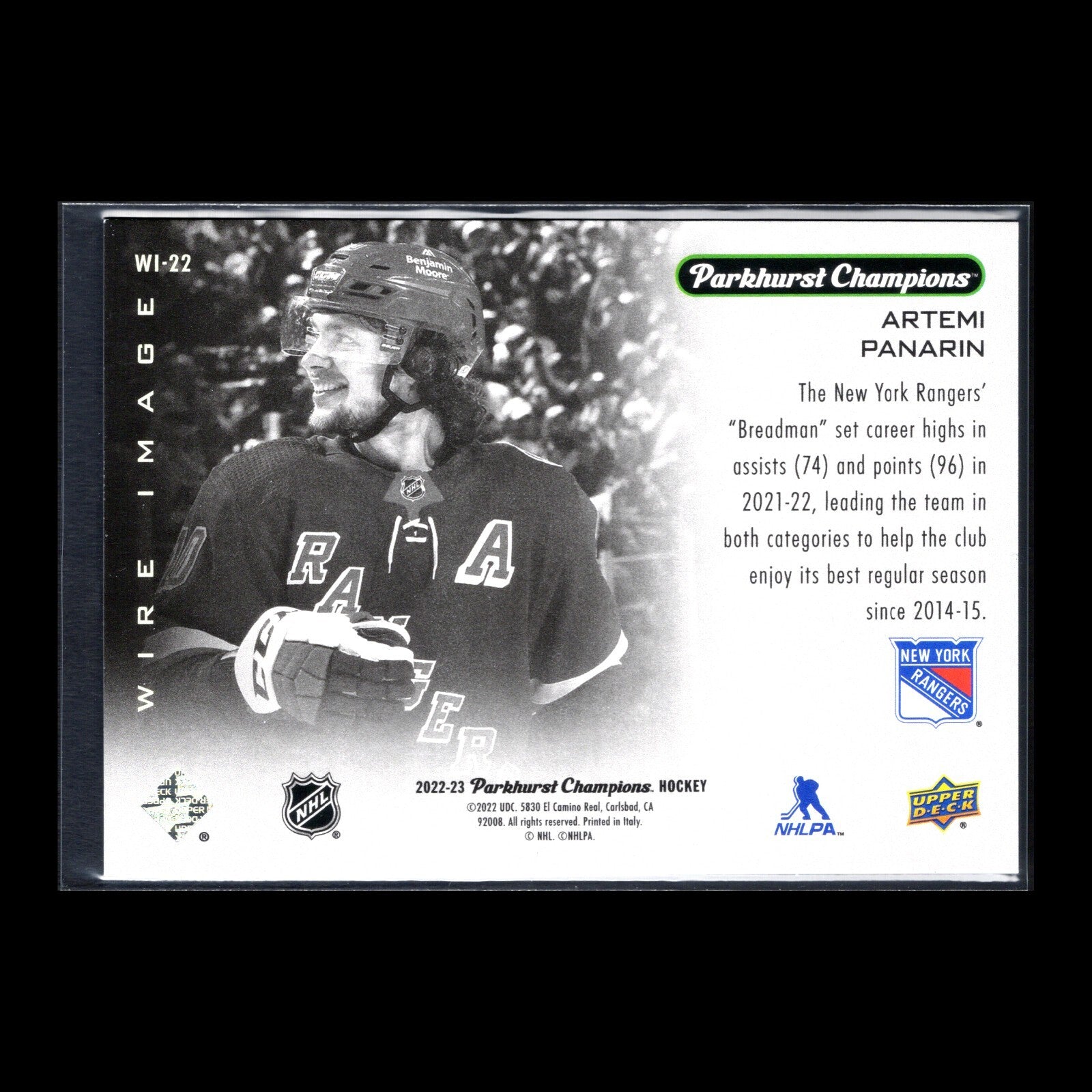 2022-23 UD Parkhurst Champions ARTEMI PANARIN #WI-22 Wire Image - NY Rangers