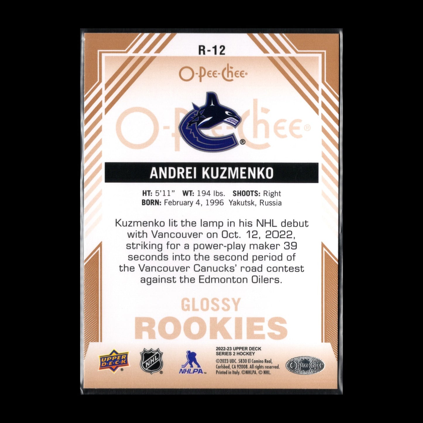 2022-23 O-Pee-Chee Series 2 ANDREI KUZMENKO #R-12 Glossy Rookie Bronze