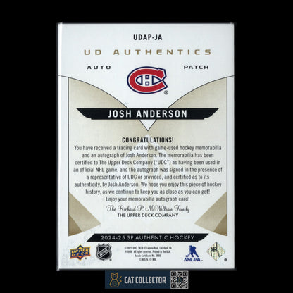 2024-25 UD SP Authentic JOSH ANDERSON #UDAP-JA UD Authentics /49 Auto Patch