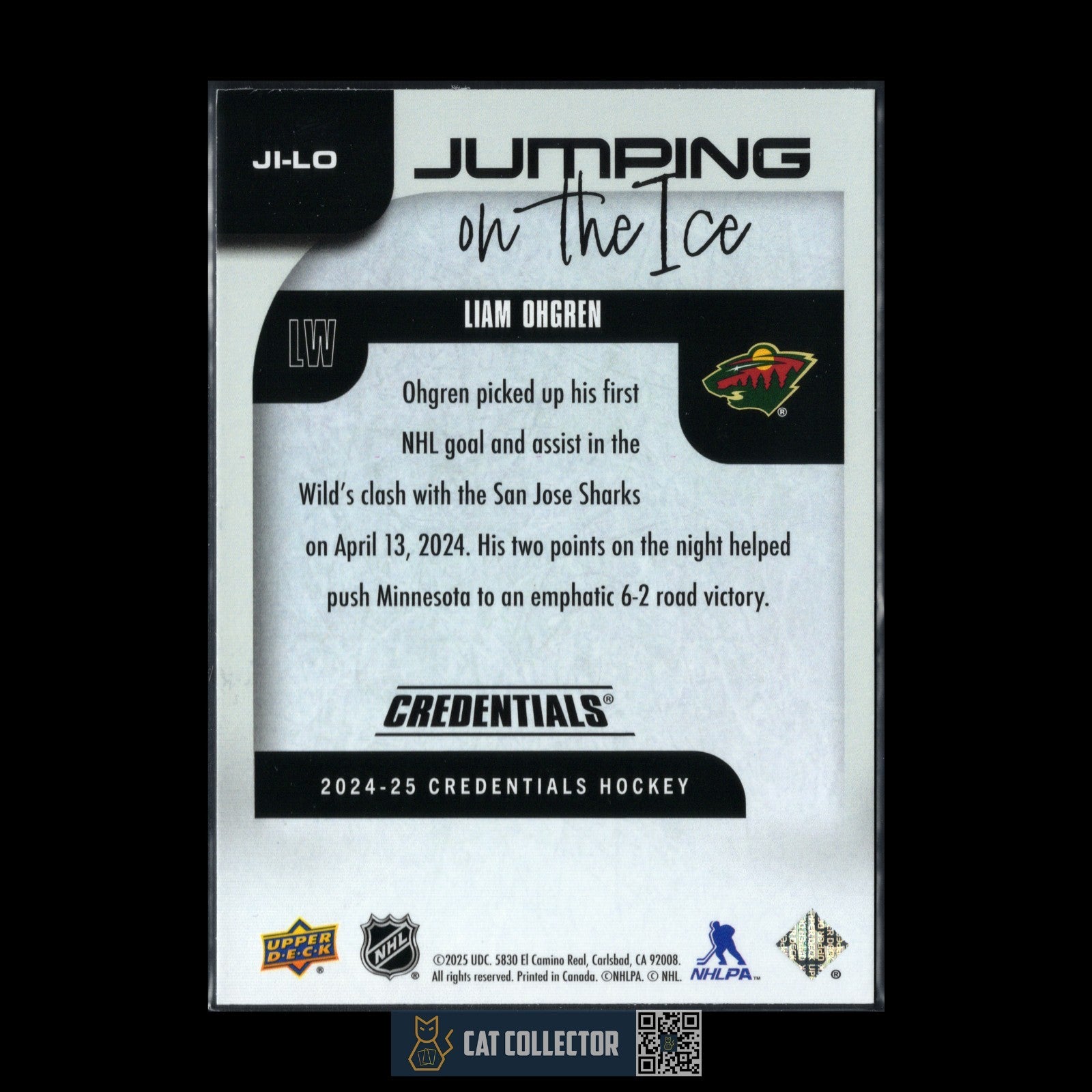 2024-25 UD Credentials LIAM OHGREN #JI-LO Jumping on the ice