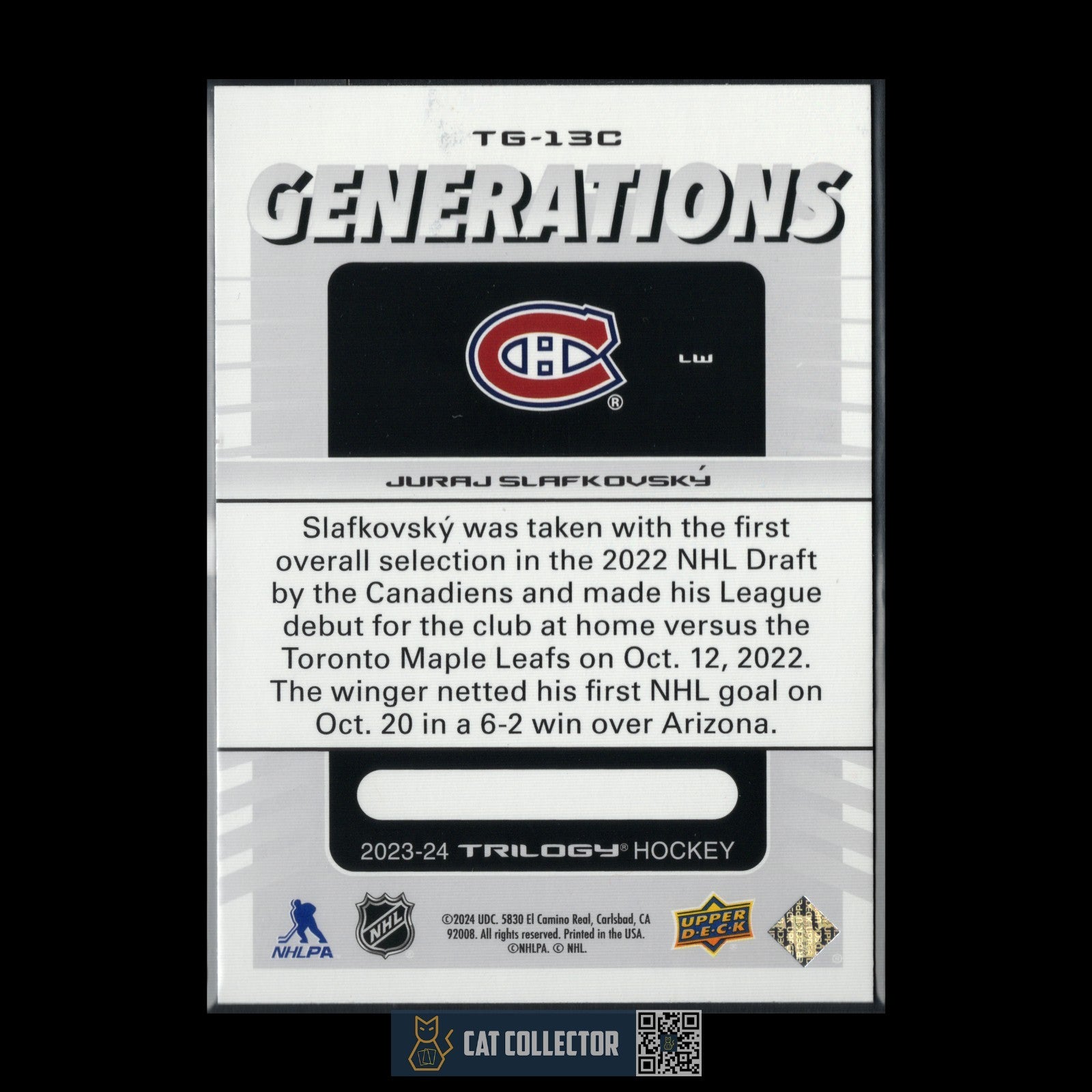 2023-24 UD Trilogy JURAJ SLAFKOVSKY #TG-13C Generations - Montreal Canadiens