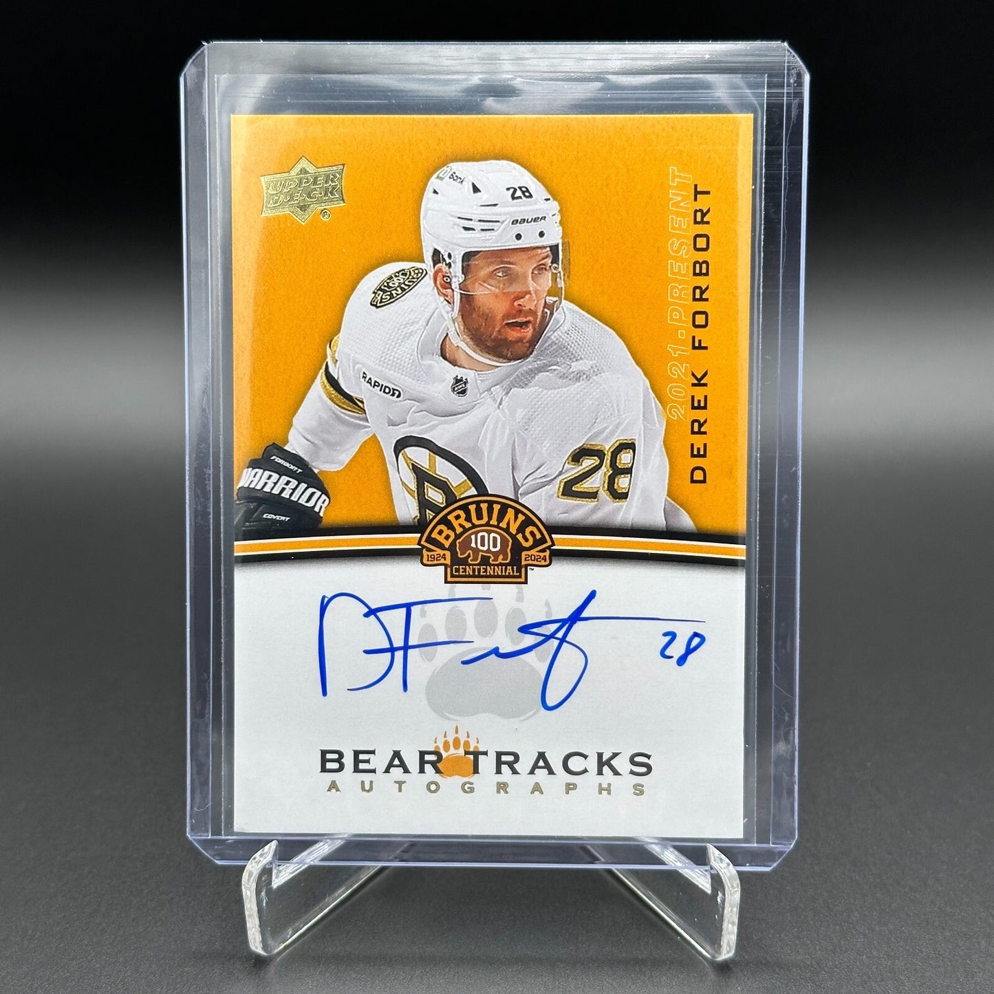2023-24 UD Boston Bruins Centennial DEREK FORBORT #BT-DF Bear Tracks Autographs
