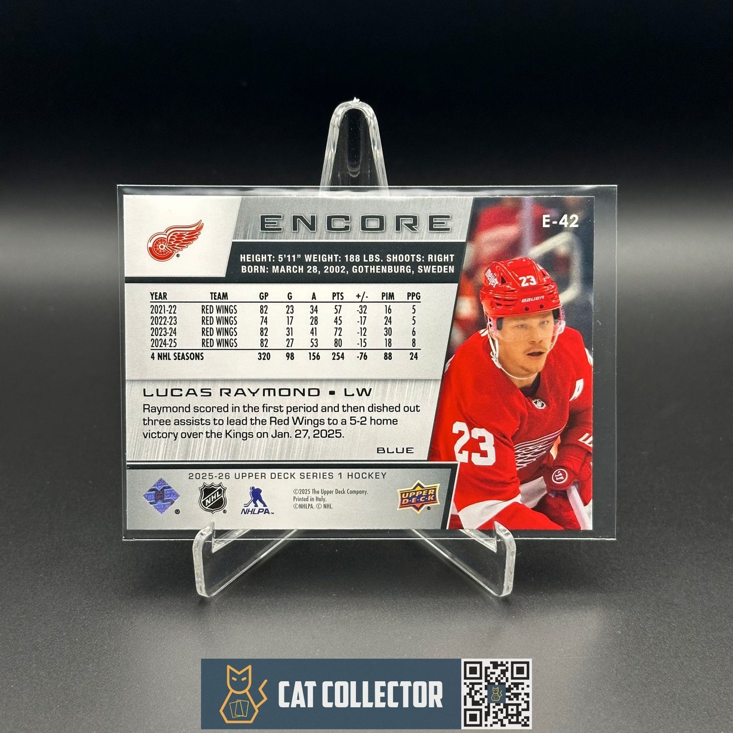 2025-26 UD Encore LUCAS RAYMOND #E-42 Blue - Detroit Red Wings