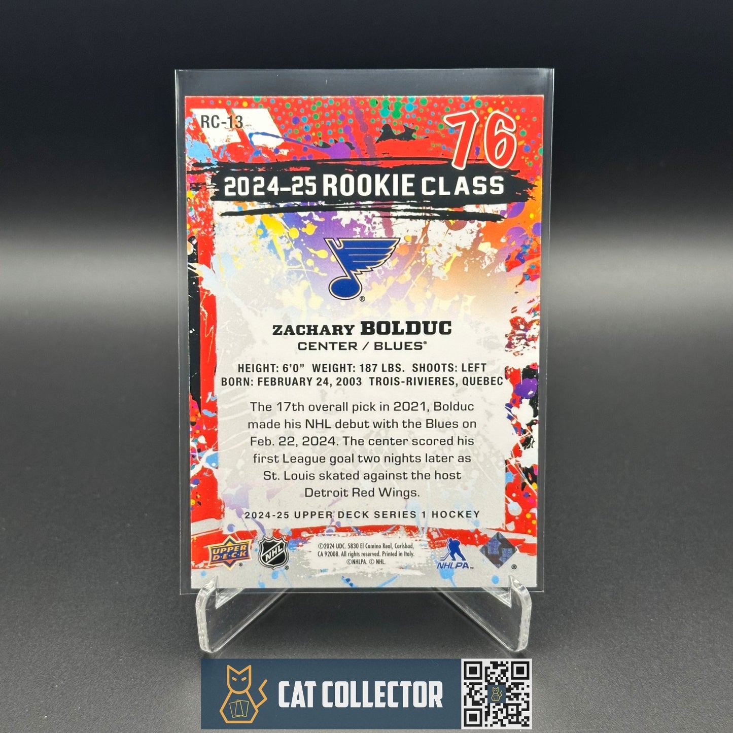 2024-25 UD Series 1 ZACHARY BOLDUC #RC-13 Rookie Class Red Rookie RC