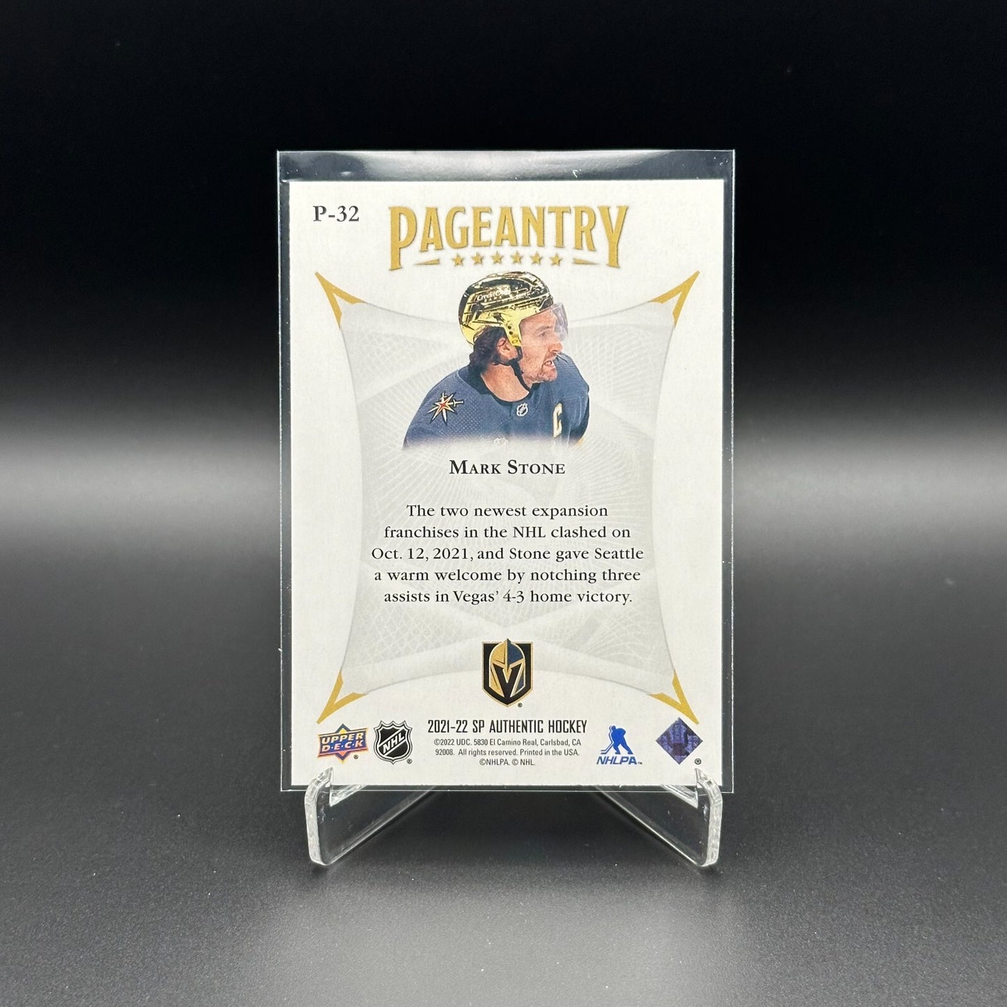 2021-22 UD SP Authentic MARK STONE #P-32 Pageantry - Vegas Golden Knights