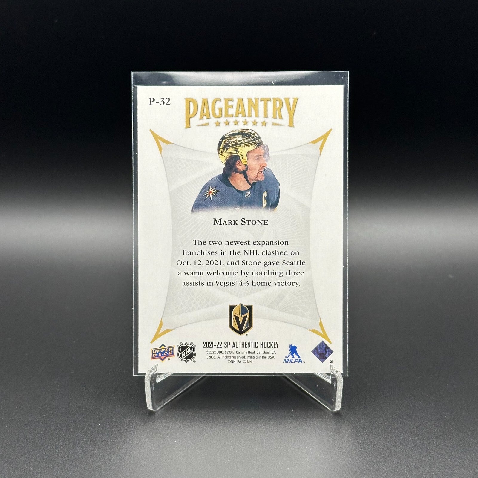 2021-22 UD SP Authentic MARK STONE #P-32 Pageantry - Vegas Golden Knights