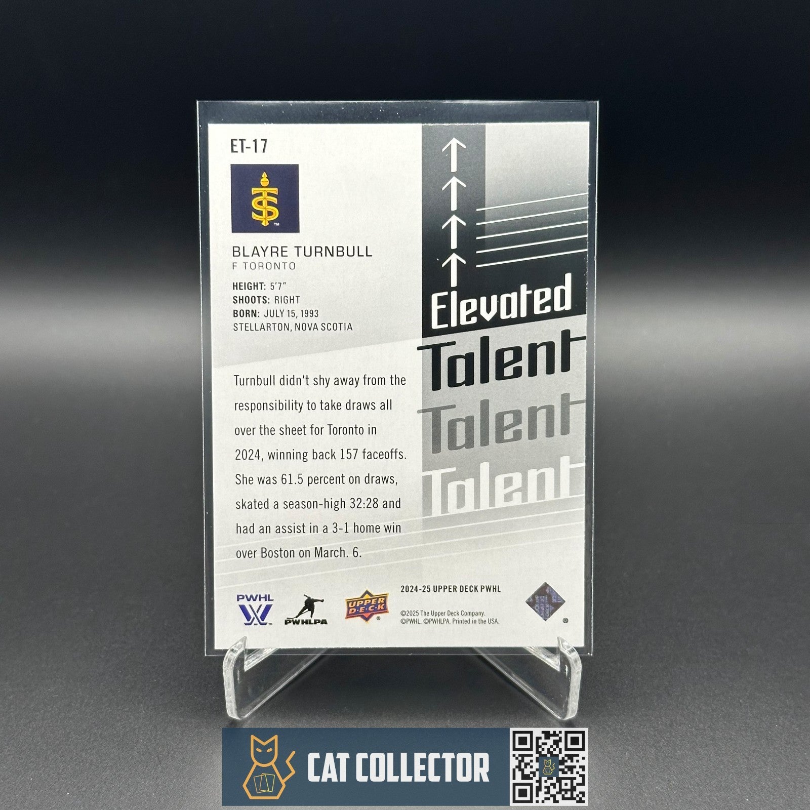 2024-25 Upper Deck PWHL BLAYRE TURNBULL #ET-17 Elevated Talent Toronto Sceptres