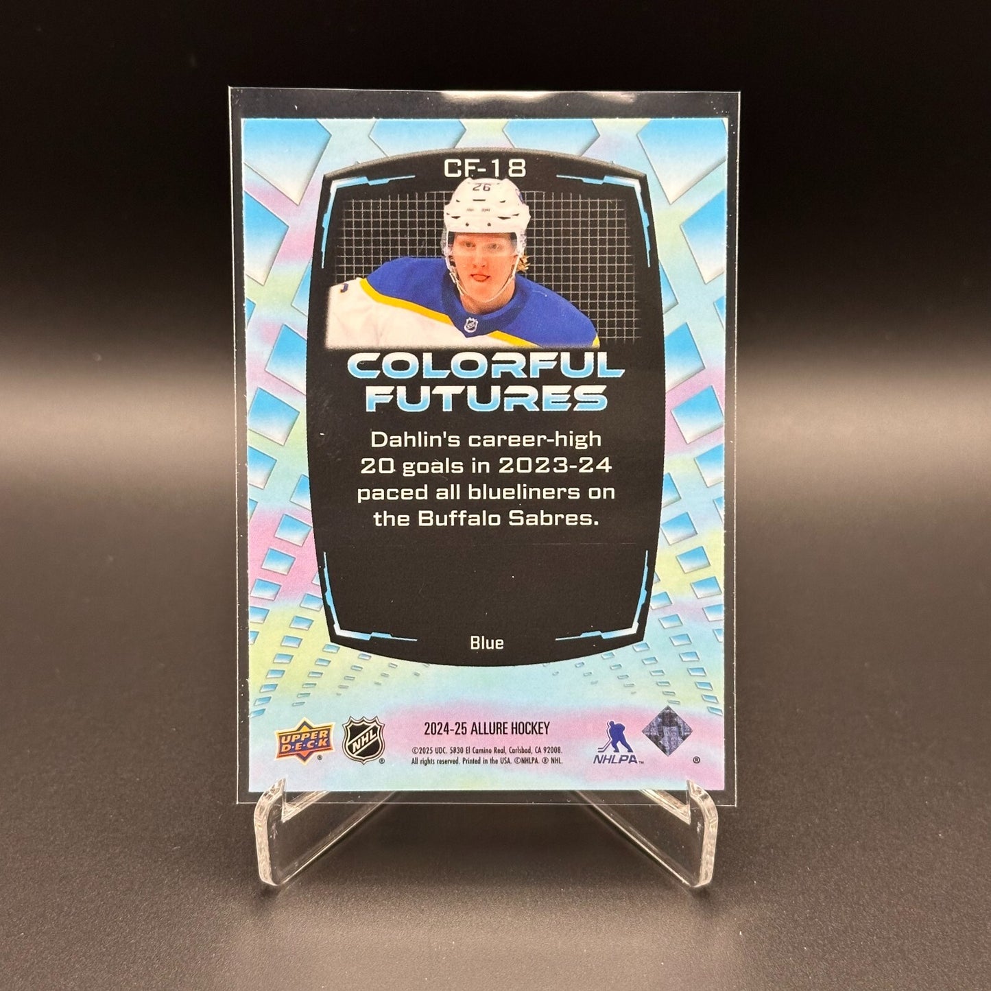 2024-25 UD Allure RASMUS DAHLIN #CF-18 Colorful Futures Blue - Buffalo Sabres