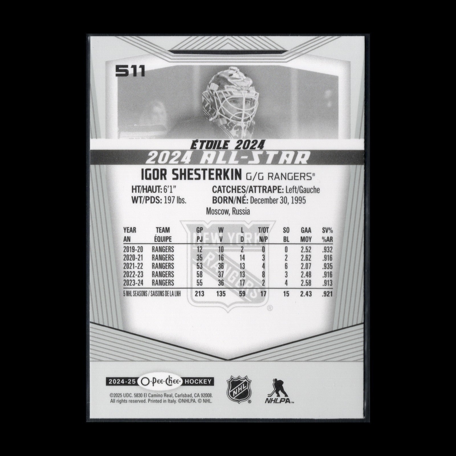 2024-25 O-Pee-Chee Hockey IGOR SHESTERKIN #511 2024 All-Star
