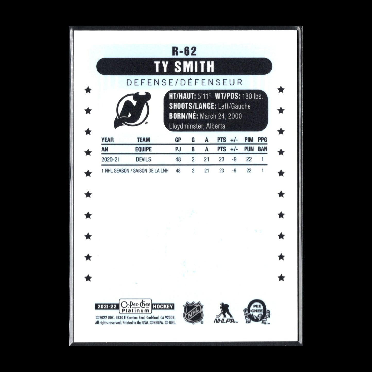 2021-22 O-Pee-Chee Platinum TY SMITH #R-62 Retro - New Jersey Devils