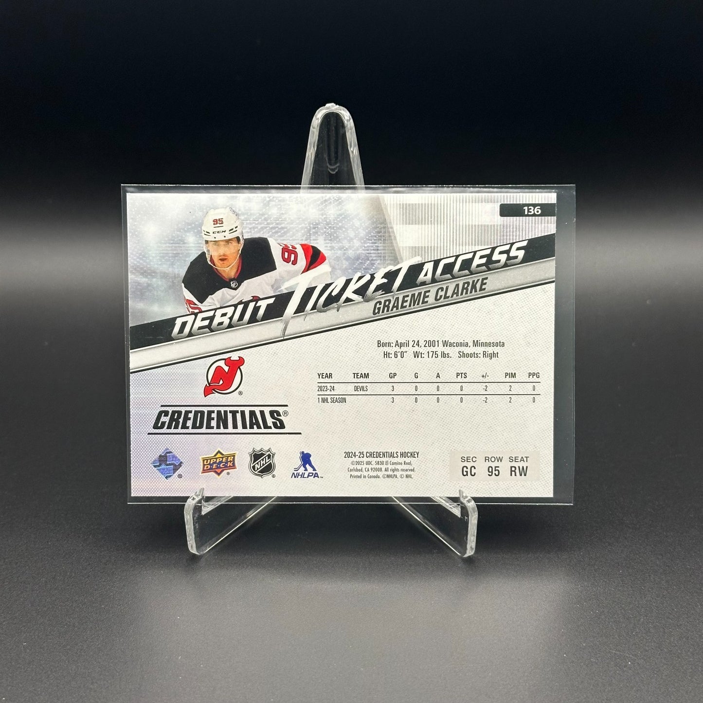 2024-25 UD Credentials GRAEME CLARKE #136 Debut Ticket Access Horizontal RC