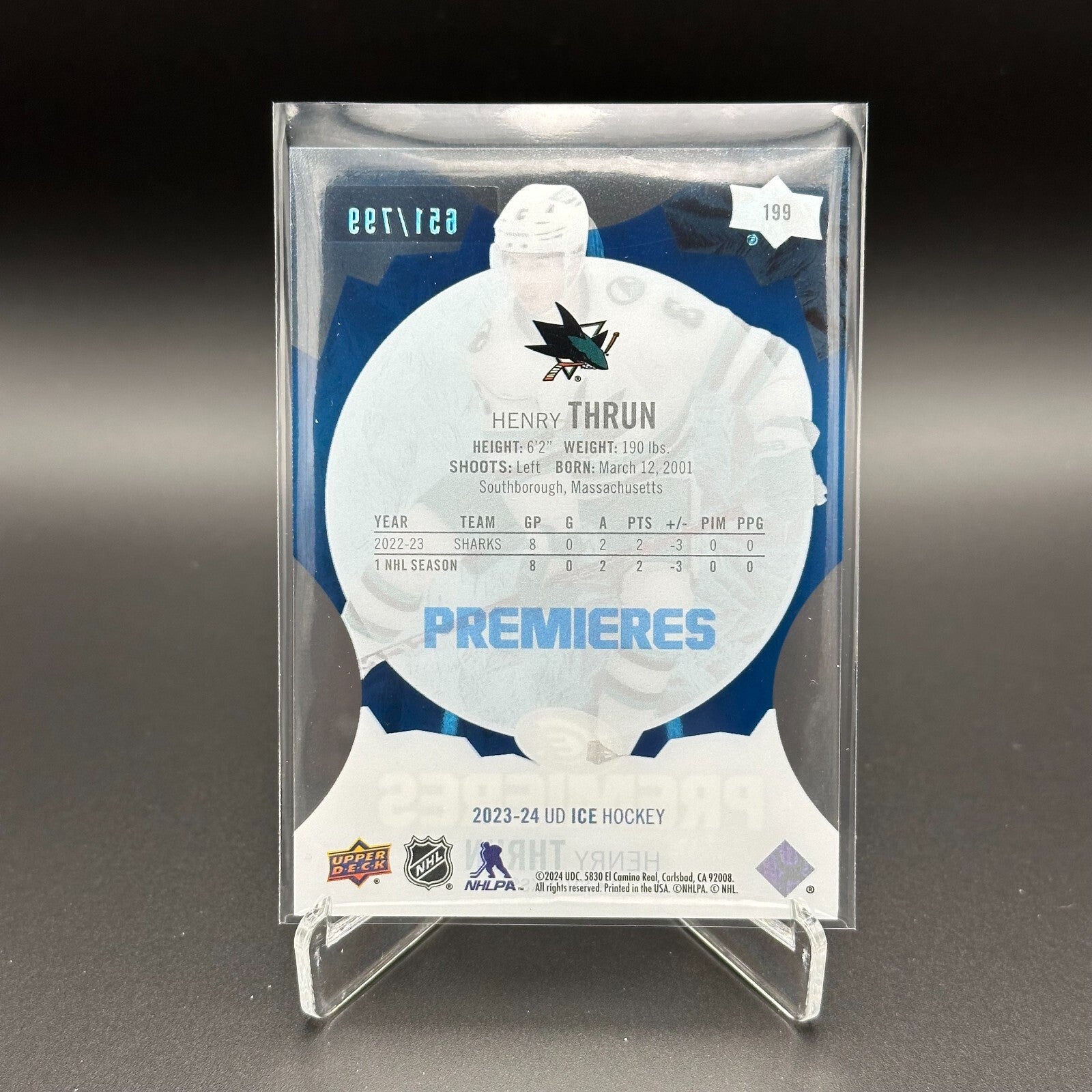 2023-24 UD Ice HENRY THRUN #199 Ice Premieres Blue Parallel 651/799 Rookie RC