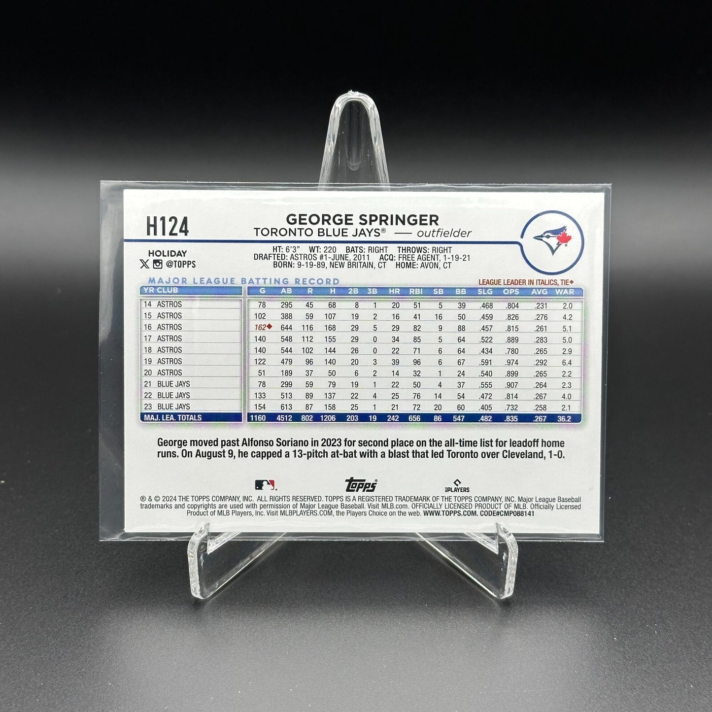 2024 Topps Holiday GEORGE SPRINGER #H124 Holiday Tree - Toronto Blue Jays