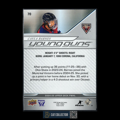 2024-25 UD PWHL CAYLA BARNES #70 Young guns High Gloss 1/10 Rookie RC