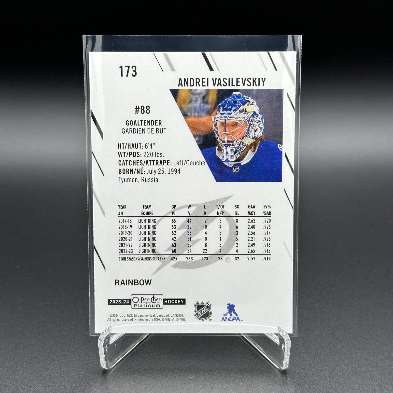 2023-24 O-Pee-Chee Platinum ANDREI VASILEVSKI #173 Rainbow - Tampa Bay Lightning