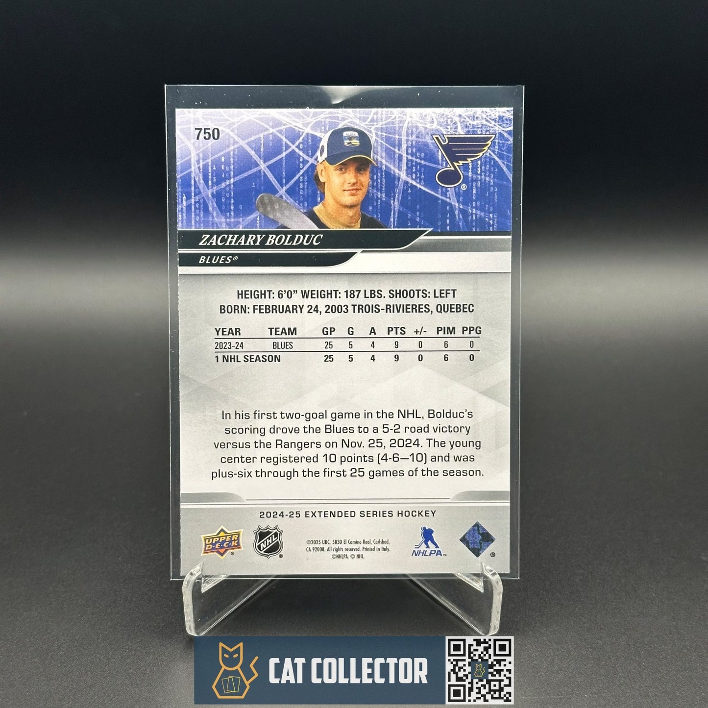 2024-25 UD Extended series ZACHARY BOLDUC #750 1st Round Rookies RC